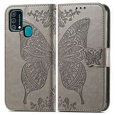 Handytasche Stand Schutzhülle Flip Leder Hülle Schmetterling für Samsung Galaxy F41 Grau