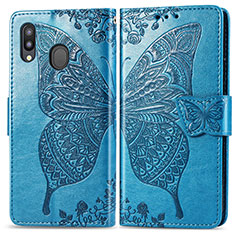Handytasche Stand Schutzhülle Flip Leder Hülle Schmetterling für Samsung Galaxy M20 Blau