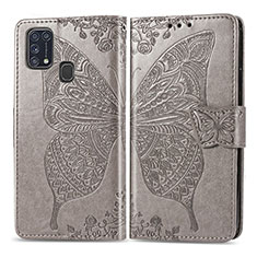 Handytasche Stand Schutzhülle Flip Leder Hülle Schmetterling für Samsung Galaxy M21s Grau