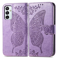 Handytasche Stand Schutzhülle Flip Leder Hülle Schmetterling für Samsung Galaxy M23 5G Helles Lila