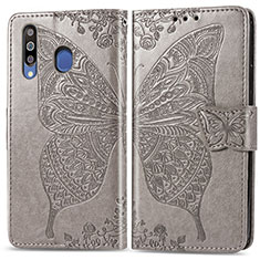 Handytasche Stand Schutzhülle Flip Leder Hülle Schmetterling für Samsung Galaxy M30 Grau