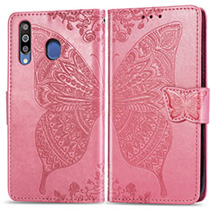 Handytasche Stand Schutzhülle Flip Leder Hülle Schmetterling für Samsung Galaxy M30 Pink
