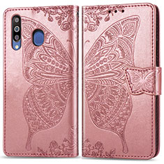 Handytasche Stand Schutzhülle Flip Leder Hülle Schmetterling für Samsung Galaxy M30 Rosa