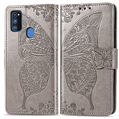Handytasche Stand Schutzhülle Flip Leder Hülle Schmetterling für Samsung Galaxy M30s Grau