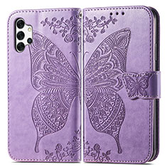 Handytasche Stand Schutzhülle Flip Leder Hülle Schmetterling für Samsung Galaxy M32 5G Helles Lila