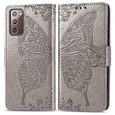 Handytasche Stand Schutzhülle Flip Leder Hülle Schmetterling für Samsung Galaxy Note 20 5G Grau