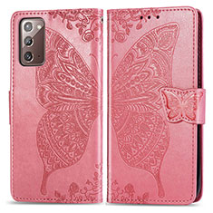 Handytasche Stand Schutzhülle Flip Leder Hülle Schmetterling für Samsung Galaxy Note 20 5G Pink