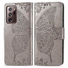Handytasche Stand Schutzhülle Flip Leder Hülle Schmetterling für Samsung Galaxy Note 20 Ultra 5G Grau