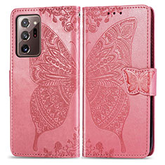 Handytasche Stand Schutzhülle Flip Leder Hülle Schmetterling für Samsung Galaxy Note 20 Ultra 5G Pink