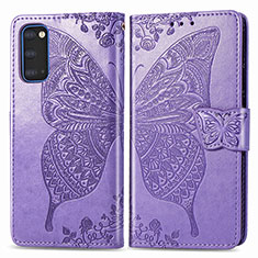 Handytasche Stand Schutzhülle Flip Leder Hülle Schmetterling für Samsung Galaxy S20 5G Helles Lila