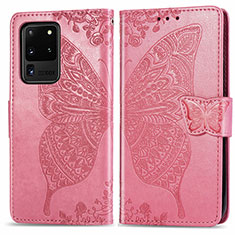 Handytasche Stand Schutzhülle Flip Leder Hülle Schmetterling für Samsung Galaxy S20 Ultra 5G Pink