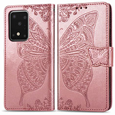 Handytasche Stand Schutzhülle Flip Leder Hülle Schmetterling für Samsung Galaxy S20 Ultra 5G Rosa