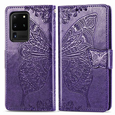 Handytasche Stand Schutzhülle Flip Leder Hülle Schmetterling für Samsung Galaxy S20 Ultra 5G Violett