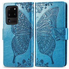 Handytasche Stand Schutzhülle Flip Leder Hülle Schmetterling für Samsung Galaxy S20 Ultra Blau