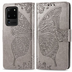 Handytasche Stand Schutzhülle Flip Leder Hülle Schmetterling für Samsung Galaxy S20 Ultra Grau