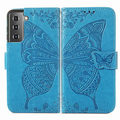 Handytasche Stand Schutzhülle Flip Leder Hülle Schmetterling für Samsung Galaxy S21 5G Blau