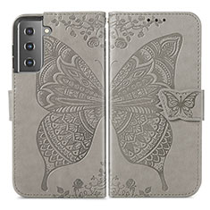 Handytasche Stand Schutzhülle Flip Leder Hülle Schmetterling für Samsung Galaxy S21 5G Grau