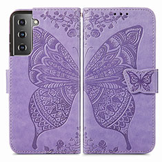 Handytasche Stand Schutzhülle Flip Leder Hülle Schmetterling für Samsung Galaxy S21 5G Helles Lila