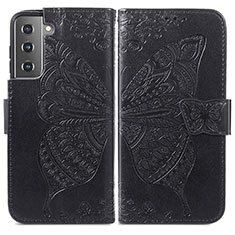 Handytasche Stand Schutzhülle Flip Leder Hülle Schmetterling für Samsung Galaxy S21 5G Schwarz