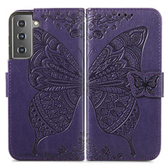 Handytasche Stand Schutzhülle Flip Leder Hülle Schmetterling für Samsung Galaxy S21 5G Violett