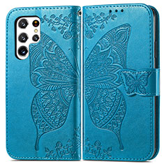Handytasche Stand Schutzhülle Flip Leder Hülle Schmetterling für Samsung Galaxy S21 Ultra 5G Blau