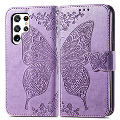 Handytasche Stand Schutzhülle Flip Leder Hülle Schmetterling für Samsung Galaxy S21 Ultra 5G Helles Lila