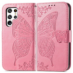 Handytasche Stand Schutzhülle Flip Leder Hülle Schmetterling für Samsung Galaxy S21 Ultra 5G Pink