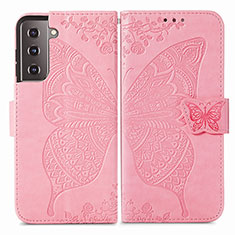 Handytasche Stand Schutzhülle Flip Leder Hülle Schmetterling für Samsung Galaxy S22 5G Pink