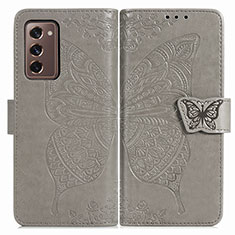 Handytasche Stand Schutzhülle Flip Leder Hülle Schmetterling für Samsung Galaxy Z Fold2 5G Grau