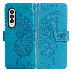 Handytasche Stand Schutzhülle Flip Leder Hülle Schmetterling für Samsung Galaxy Z Fold3 5G Blau