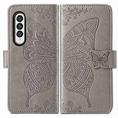 Handytasche Stand Schutzhülle Flip Leder Hülle Schmetterling für Samsung Galaxy Z Fold3 5G Grau