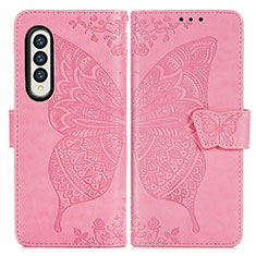 Handytasche Stand Schutzhülle Flip Leder Hülle Schmetterling für Samsung Galaxy Z Fold3 5G Pink