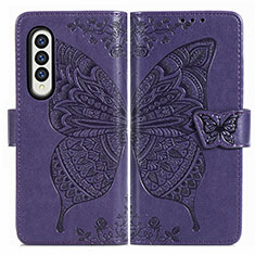 Handytasche Stand Schutzhülle Flip Leder Hülle Schmetterling für Samsung Galaxy Z Fold3 5G Violett