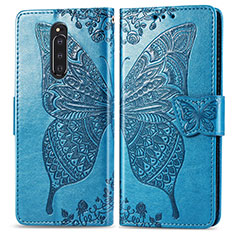 Handytasche Stand Schutzhülle Flip Leder Hülle Schmetterling für Sony Xperia 1 Blau