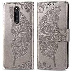 Handytasche Stand Schutzhülle Flip Leder Hülle Schmetterling für Sony Xperia 1 Grau