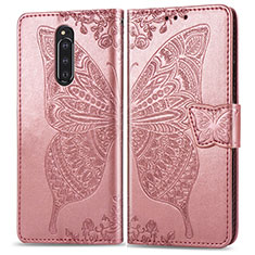 Handytasche Stand Schutzhülle Flip Leder Hülle Schmetterling für Sony Xperia 1 Rosa