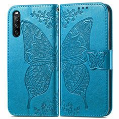 Handytasche Stand Schutzhülle Flip Leder Hülle Schmetterling für Sony Xperia 10 III Blau