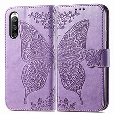 Handytasche Stand Schutzhülle Flip Leder Hülle Schmetterling für Sony Xperia 10 V Helles Lila