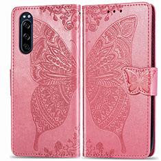 Handytasche Stand Schutzhülle Flip Leder Hülle Schmetterling für Sony Xperia 5 Pink
