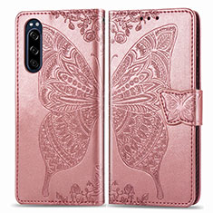 Handytasche Stand Schutzhülle Flip Leder Hülle Schmetterling für Sony Xperia 5 Rosa