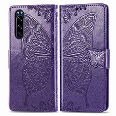 Handytasche Stand Schutzhülle Flip Leder Hülle Schmetterling für Sony Xperia 5 Violett