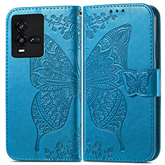 Handytasche Stand Schutzhülle Flip Leder Hülle Schmetterling für Vivo iQOO 10 5G Blau