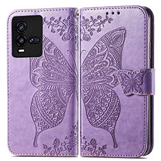 Handytasche Stand Schutzhülle Flip Leder Hülle Schmetterling für Vivo iQOO 10 5G Helles Lila