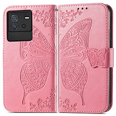 Handytasche Stand Schutzhülle Flip Leder Hülle Schmetterling für Vivo iQOO Neo6 5G Pink