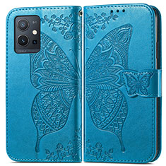 Handytasche Stand Schutzhülle Flip Leder Hülle Schmetterling für Vivo iQOO Z6 5G Blau