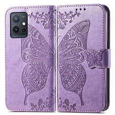 Handytasche Stand Schutzhülle Flip Leder Hülle Schmetterling für Vivo iQOO Z6 5G Helles Lila
