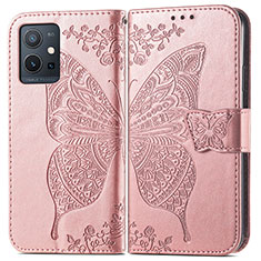 Handytasche Stand Schutzhülle Flip Leder Hülle Schmetterling für Vivo iQOO Z6 5G Rosa