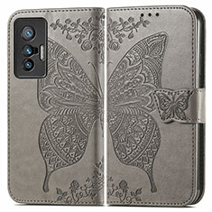 Handytasche Stand Schutzhülle Flip Leder Hülle Schmetterling für Vivo X70 5G Grau