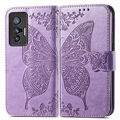 Handytasche Stand Schutzhülle Flip Leder Hülle Schmetterling für Vivo X70 5G Helles Lila