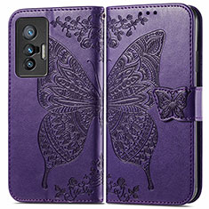 Handytasche Stand Schutzhülle Flip Leder Hülle Schmetterling für Vivo X70 5G Violett